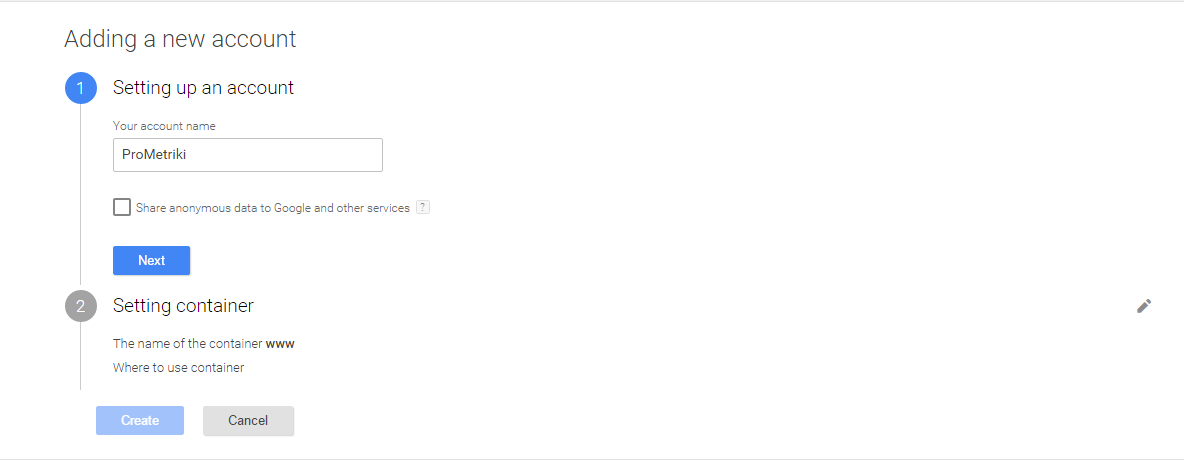 Create an account Google Tag manager 